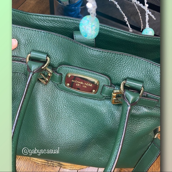 Michael Kors Hamilton Large Pebbled Leather Satchel Handbag / Tote Hunter Green - Picture 4 of 17